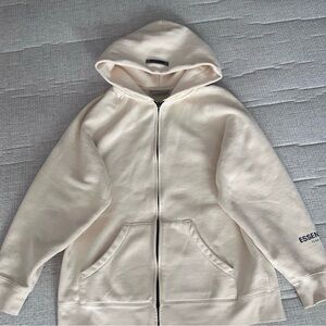 Fear of God Essentials Full Zip Up Hoodie Applique Logo CREAM SZ M